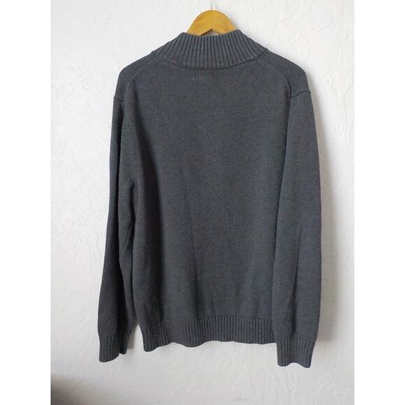LL Bean Men Large Gray Sweater Knit Pullover 1/4 Zip Long Sleeve MockNeck Cotton - Picture 2 of 10